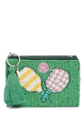 Viral Pickle Ball Green Beaded Coin Pouch by Collection XIIX NWT